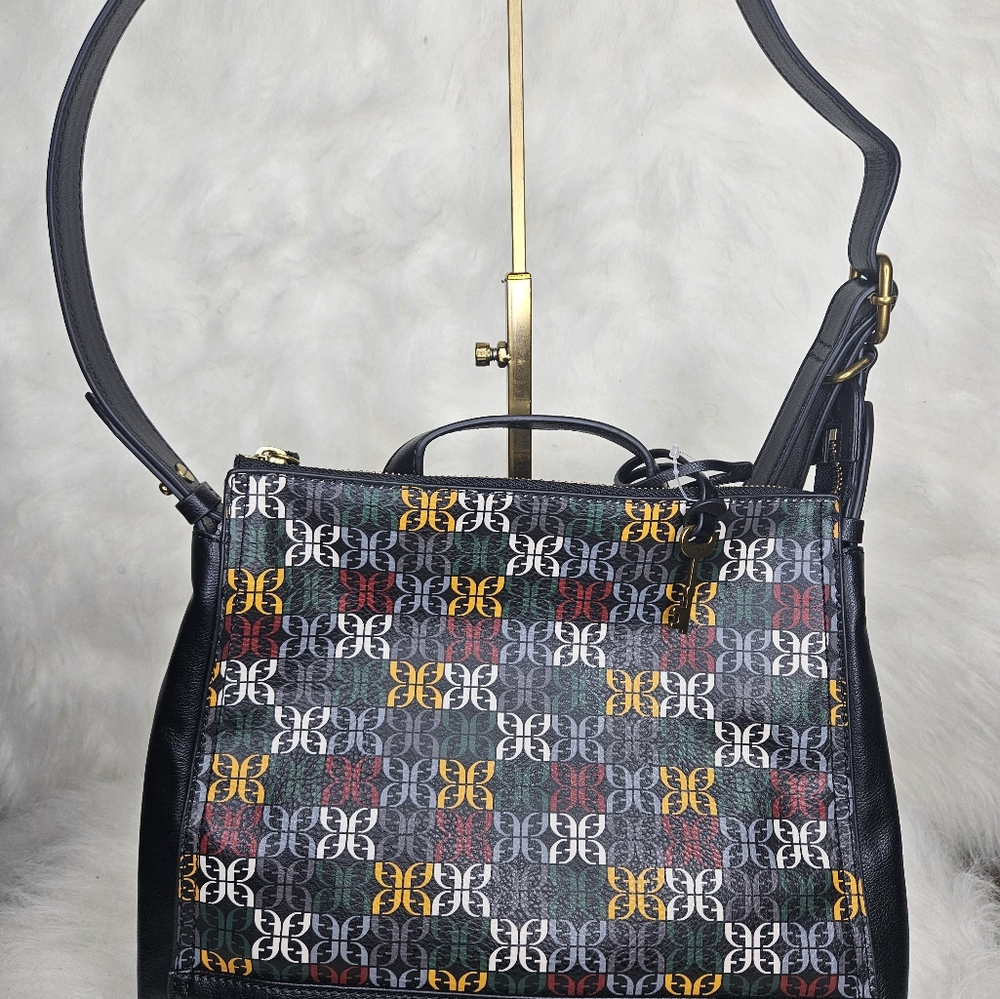 Fossil Geometric Blue and Brown Backpack with Leather Accents - Picture 2 of 10